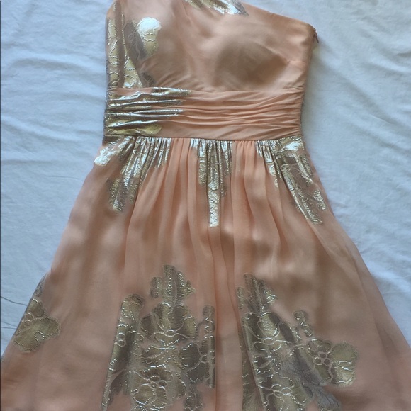 Eliza J🌷peach/silver sheer off shoulder dress Sz4 - Picture 5 of 8